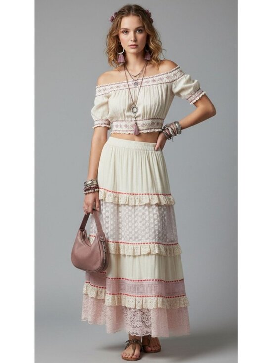 Blank Dresses & Skirts - Blank By Anthropologie Boho Lace Vintage-Inspired Ruffled Crochet Layer XS-M